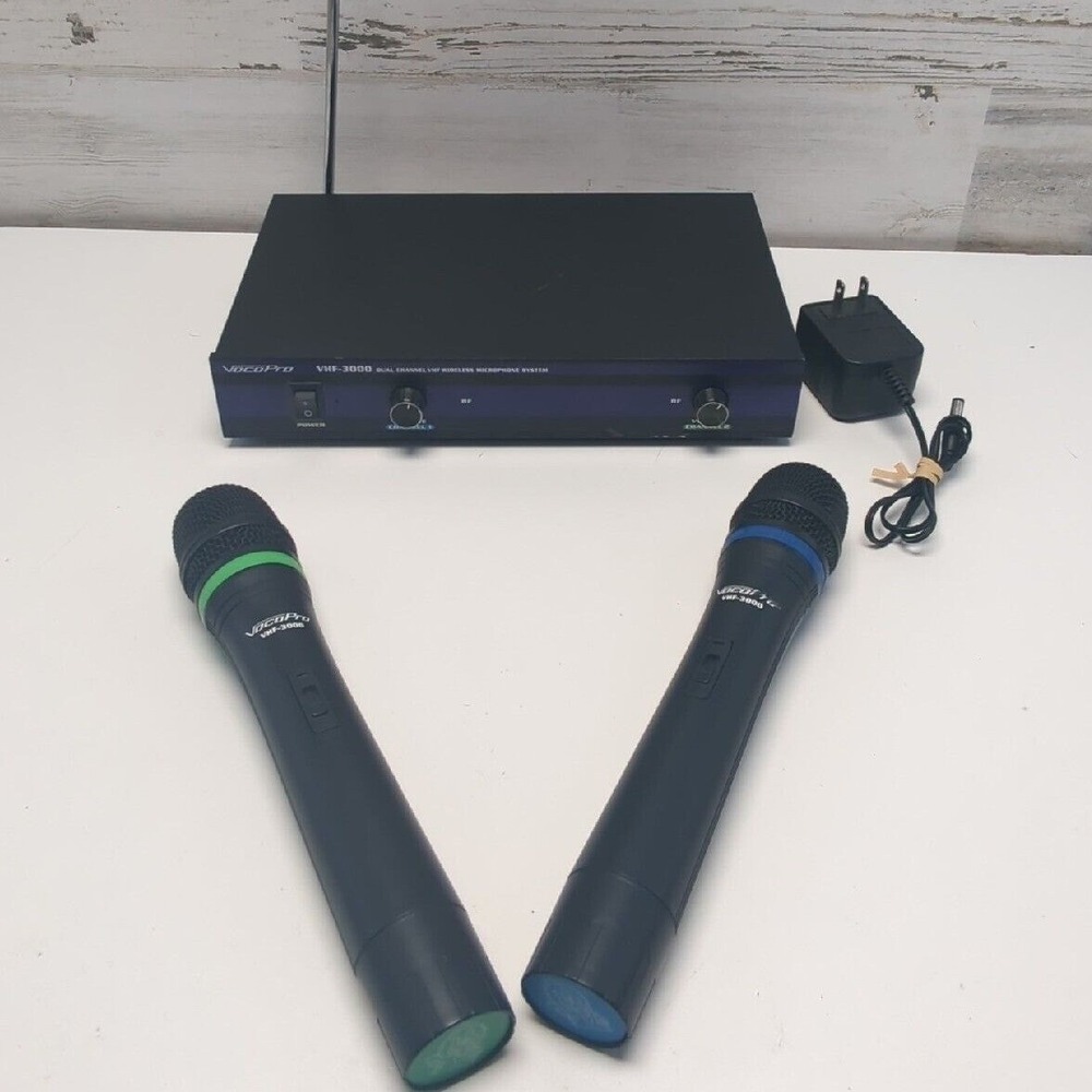 VocoPro VHF-3000 Dual Channel Wireless Microphone System with 2 Handheld Mics